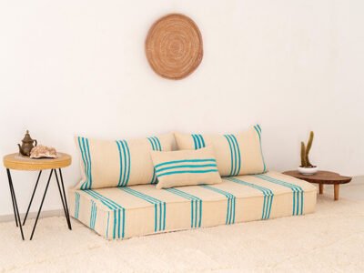 150 cm // 5 ft Handmade Sky Blue Stripes Floor Sofa - Image 10