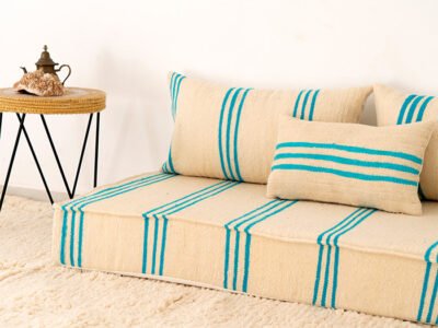 150 cm // 5 ft Handmade Sky Blue Stripes Floor Sofa - Image 8
