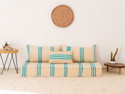 150 cm // 5 ft Handmade Sky Blue Stripes Floor Sofa