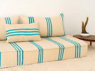 150 cm // 5 ft Handmade Sky Blue Stripes Floor Sofa - Image 7