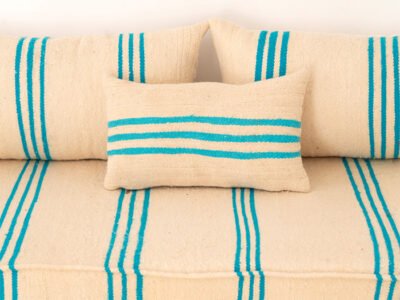 150 cm // 5 ft Handmade Sky Blue Stripes Floor Sofa - Image 6
