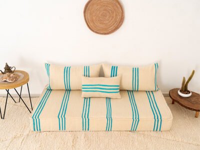 150 cm // 5 ft Handmade Sky Blue Stripes Floor Sofa - Image 2