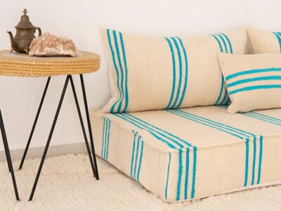 150 cm // 5 ft Handmade Sky Blue Stripes Floor Sofa - Image 5