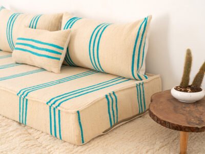 150 cm // 5 ft Handmade Sky Blue Stripes Floor Sofa - Image 4