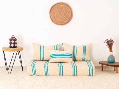 120 cm // 4 ft Handmade Sky Blue Stripes Floor Sofa - Image 11