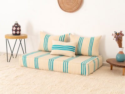 120 cm // 4 ft Handmade Sky Blue Stripes Floor Sofa - Image 10