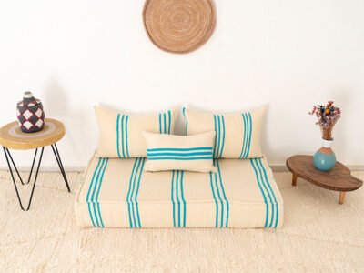 120 cm // 4 ft Handmade Sky Blue Stripes Floor Sofa - Image 9