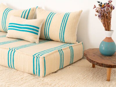 120 cm // 4 ft Handmade Sky Blue Stripes Floor Sofa - Image 8