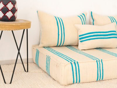 120 cm // 4 ft Handmade Sky Blue Stripes Floor Sofa - Image 7