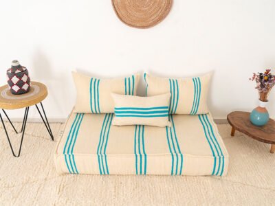 120 cm // 4 ft Handmade Sky Blue Stripes Floor Sofa - Image 2