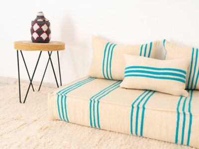 120 cm // 4 ft Handmade Sky Blue Stripes Floor Sofa - Image 5
