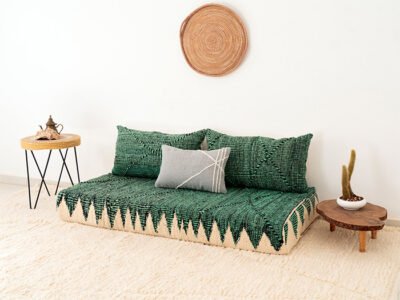 150cm // 5 ft Moroccan Green Zanafi Floor Cushion with Grey Pillow - Image 8