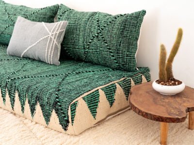 150cm // 5 ft Moroccan Green Zanafi Floor Cushion with Grey Pillow - Image 7