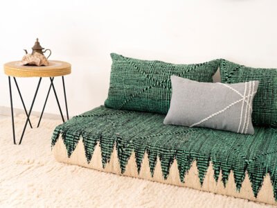 150cm // 5 ft Moroccan Green Zanafi Floor Cushion with Grey Pillow - Image 6