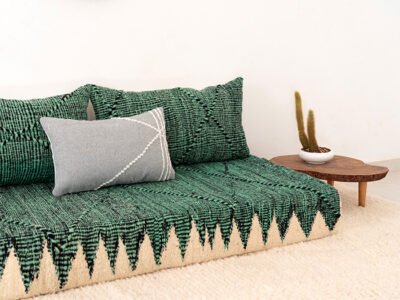 150cm // 5 ft Moroccan Green Zanafi Floor Cushion with Grey Pillow - Image 5