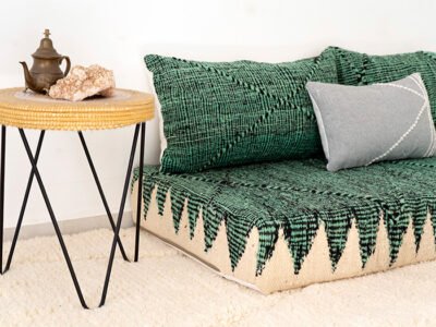 150cm // 5 ft Moroccan Green Zanafi Floor Cushion with Grey Pillow - Image 4