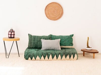 120cm // 4 ft Green Zanafi Floor Cushion Set with Grey Accent Pillow
