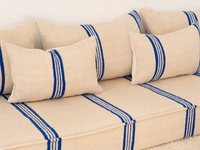 210cm // 7 ft Handmade Blue Stripes Moroccan Floor Sofa - Image 10