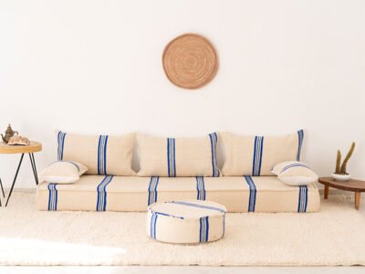 210cm // 7 ft Handmade Blue Stripes Moroccan Floor Sofa - Image 2