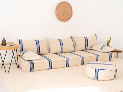 210cm // 7 ft Handmade Blue Stripes Moroccan Floor Sofa - Image 4