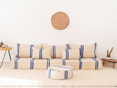 210cm // 7 ft Handmade Blue Stripes Moroccan Floor Sofa
