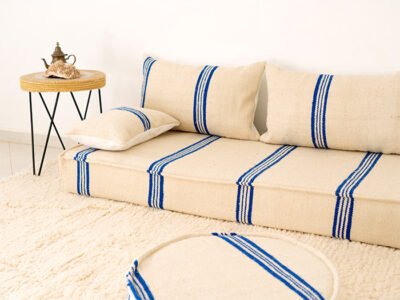210cm // 7 ft Handmade Blue Stripes Moroccan Floor Sofa - Image 6