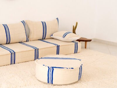 210cm // 7 ft Handmade Blue Stripes Moroccan Floor Sofa - Image 7