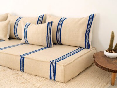 210cm // 7 ft Handmade Blue Stripes Moroccan Floor Sofa - Image 8