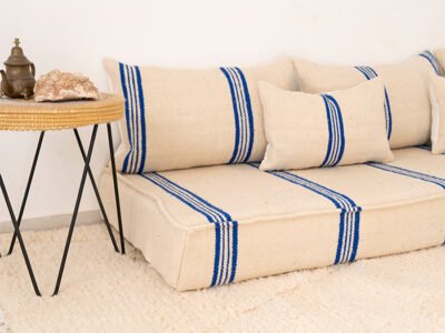 210cm // 7 ft Handmade Blue Stripes Moroccan Floor Sofa - Image 9