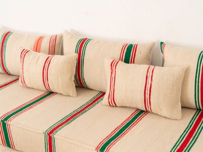 210cm // 7 ft Handmade Red & Green Stripes Moroccan Floor Sofa - Image 12