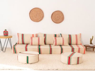 210cm // 7 ft Handmade Red & Green Stripes Moroccan Floor Sofa