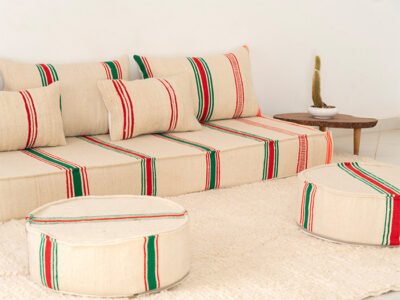 210cm // 7 ft Handmade Red & Green Stripes Moroccan Floor Sofa - Image 4