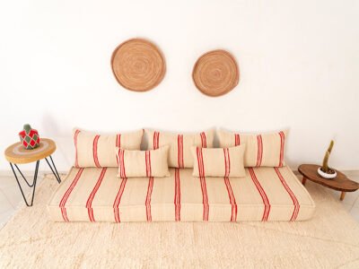 210cm // 7 ft Handmade Red Stripes Moroccan Floor Sofa - Image 2