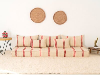 210cm // 7 ft Handmade Red Stripes Moroccan Floor Sofa - Image 12