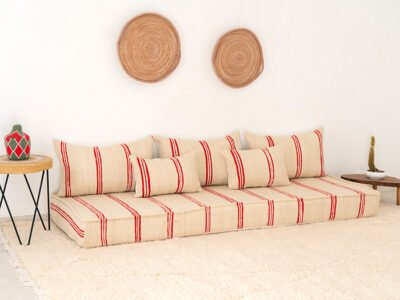 210cm // 7 ft Handmade Red Stripes Moroccan Floor Sofa - Image 11