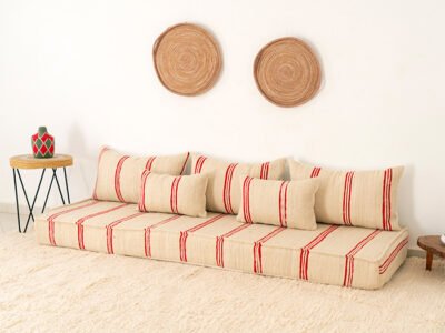 210cm // 7 ft Handmade Red Stripes Moroccan Floor Sofa - Image 10