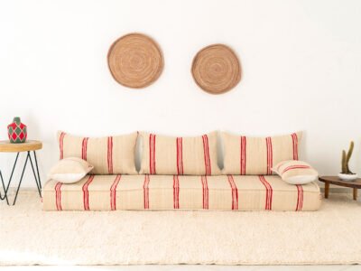 210cm // 7 ft Handmade Red Stripes Moroccan Floor Sofa