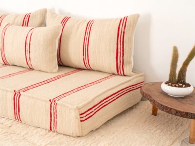 210cm // 7 ft Handmade Red Stripes Moroccan Floor Sofa - Image 9
