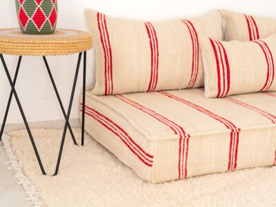 210cm // 7 ft Handmade Red Stripes Moroccan Floor Sofa - Image 8