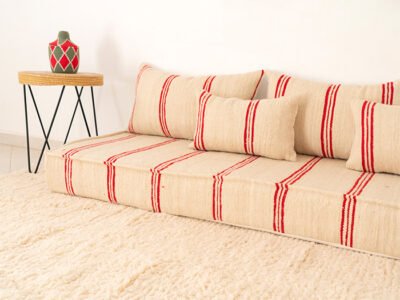 210cm // 7 ft Handmade Red Stripes Moroccan Floor Sofa - Image 6