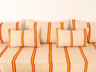 210cm // 7 ft Handmade Red & Orange Stripes Moroccan Floor Sofa - Image 6