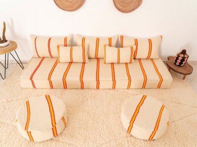 210cm // 7 ft Handmade Red & Orange Stripes Moroccan Floor Sofa - Image 5