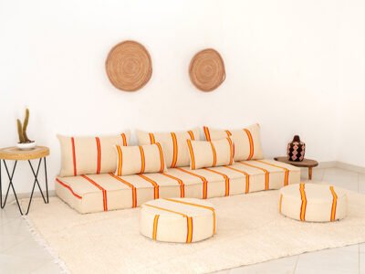 210cm // 7 ft Handmade Red & Orange Stripes Moroccan Floor Sofa - Image 2
