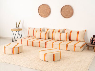 210cm // 7 ft Handmade Red & Orange Stripes Moroccan Floor Sofa - Image 13