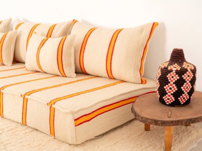 210cm // 7 ft Handmade Red & Orange Stripes Moroccan Floor Sofa - Image 8