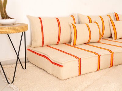 210cm // 7 ft Handmade Red & Orange Stripes Moroccan Floor Sofa - Image 7