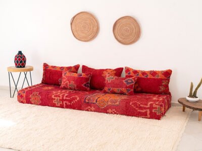 210cm // 7 ft Vintage Red Moroccan Wool Sofa Floor Cushion - Image 2