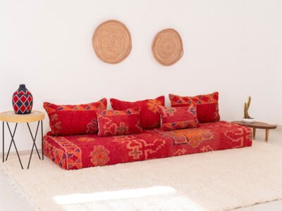 210cm // 7 ft Vintage Red Moroccan Wool Sofa Floor Cushion - Image 11