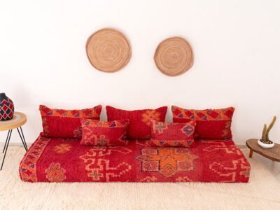 210cm // 7 ft Vintage Red Moroccan Wool Sofa Floor Cushion - Image 10