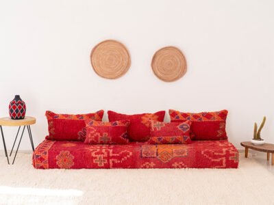 210cm // 7 ft Vintage Red Moroccan Wool Sofa Floor Cushion